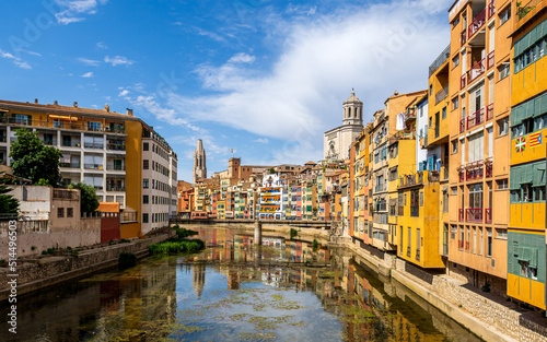 Colorful houses at river Onyar in Girona  Catalonia Spain
