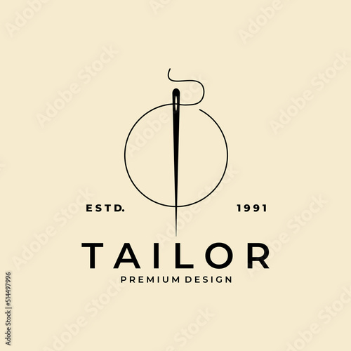 Needle with thread vector logo icon. Sewing concept symbol or design element