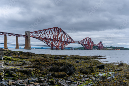 view of the historic cantilver railway Forth Bridge across the Firth of Forth in Scoltand