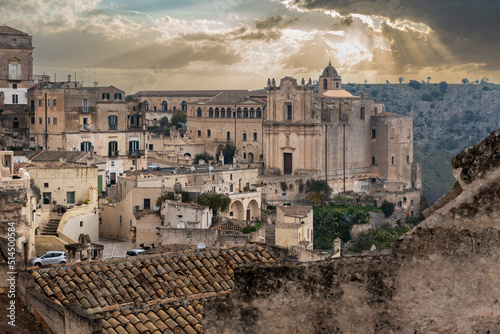 Sunset over convent of Saint Agostino in Matera, Italy photo