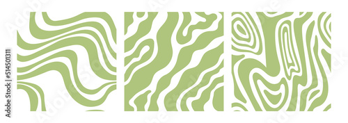 Set of abstract wavy seamless patterns in y2k style. Trendy retro psychedelic backgrounds in 90s, 00s style. Hippie, trippy patterns with waves and organic shapes
