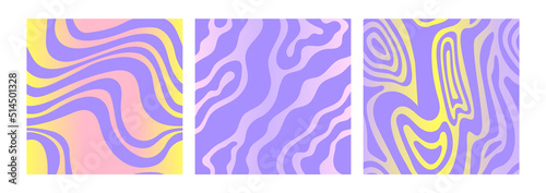 Set of colorful psychedelic patterns with abstract organic shapes and gradients. Trendy retro backgrounds in 90s, 00s style. 