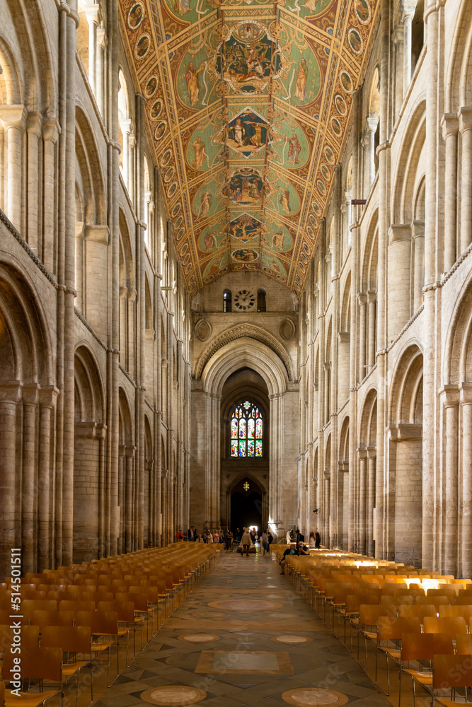 interior view of the central nave and painted ceiling of the Ely Cathedral in Norfolk