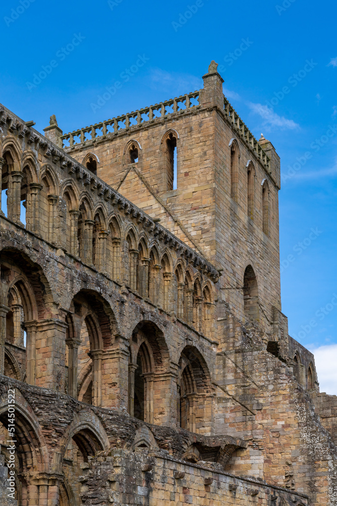 architectural detail view of the Augustinian Jedburgh Abbey ruins
