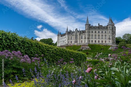 view of Dunrobin Castle and Gardens in the Scottish Highlands