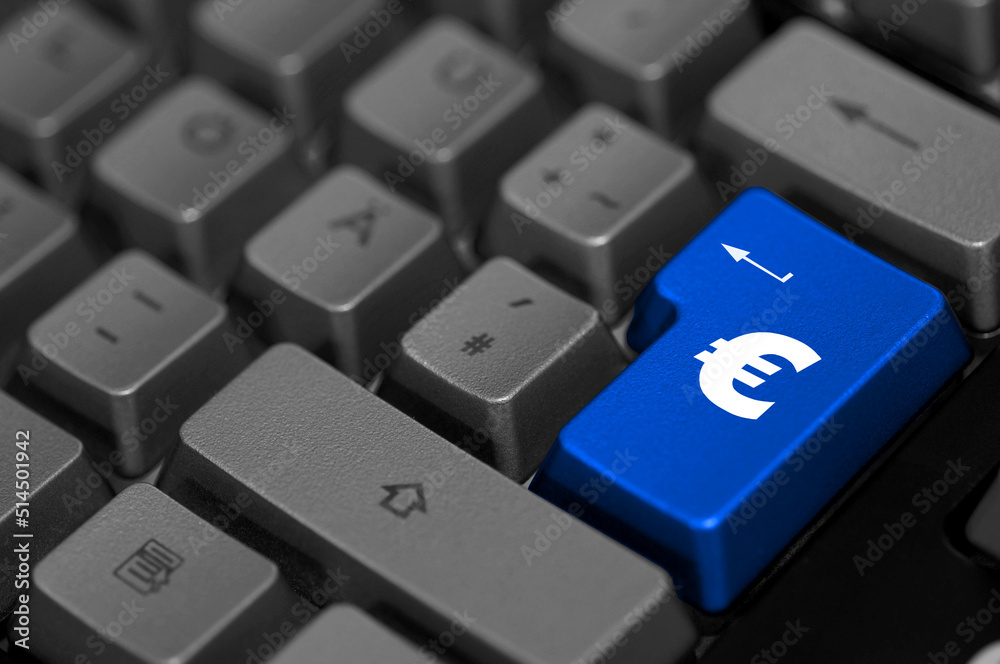 € Symbol auf Enter Taste key blau Tastatur € Symbol auf Enter Taste key blau Tastatur