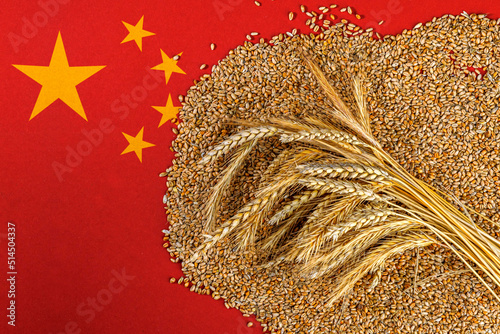 Canvas Print Grain harvest, China flag