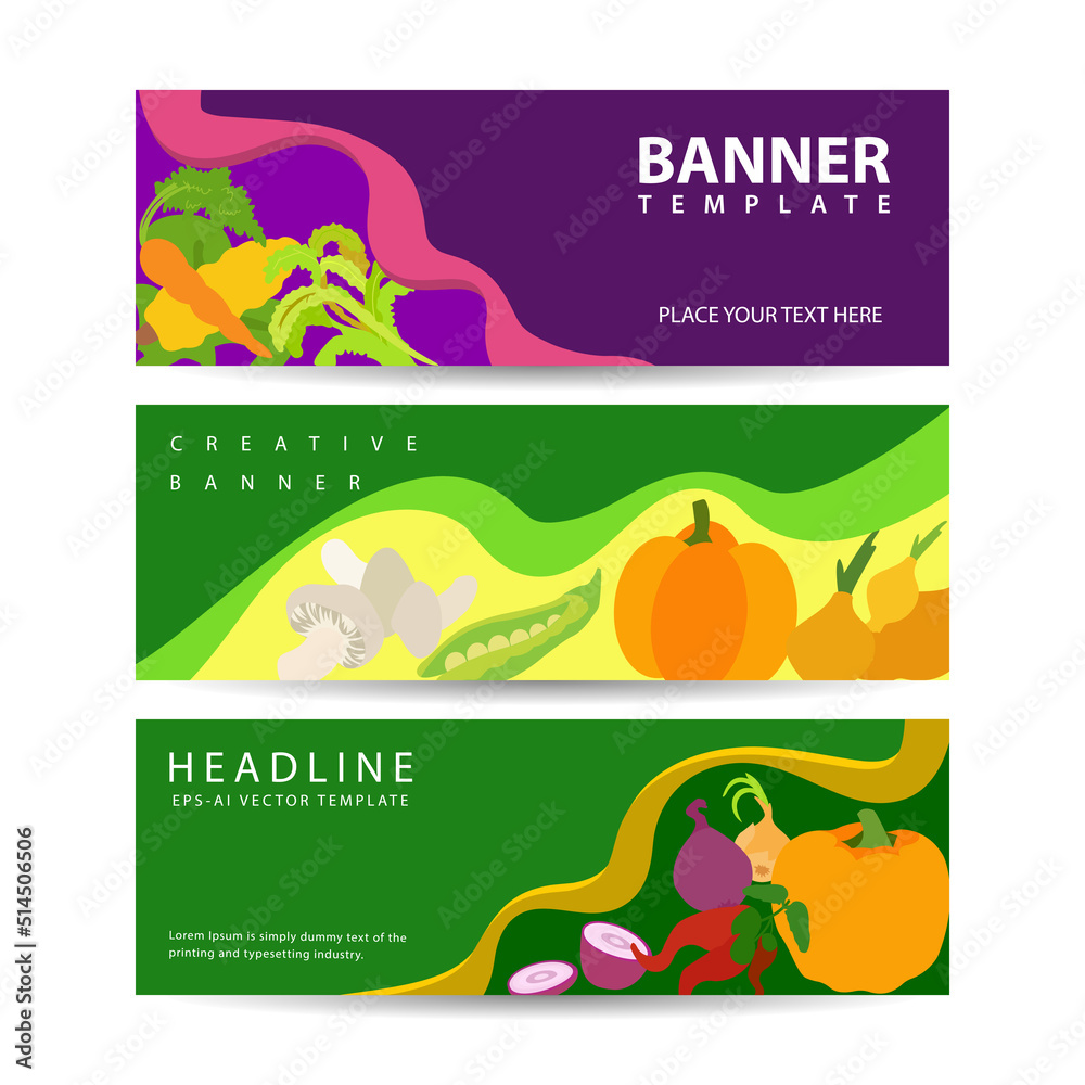 Horizontal banners for harvest festival ad. Banners set vector illustration