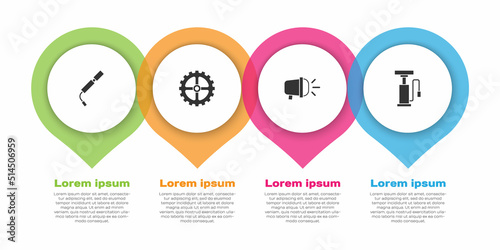 Set Bicycle air pump, sprocket crank, head lamp and . Business infographic template. Vector