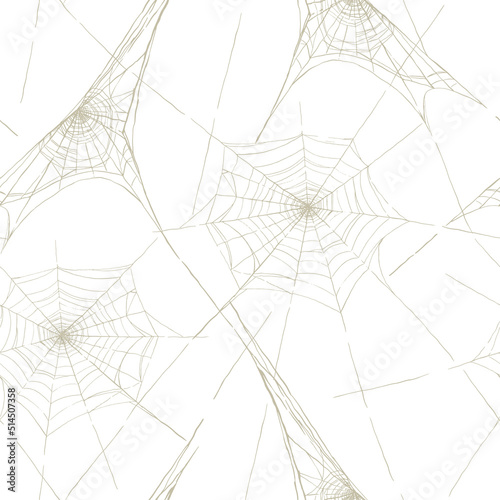 Halloween spiderweb seamless pattern. Ornament of cobweb. Vector illustration in retro sketch style. Abstract design for spooky, scary, horror decor.