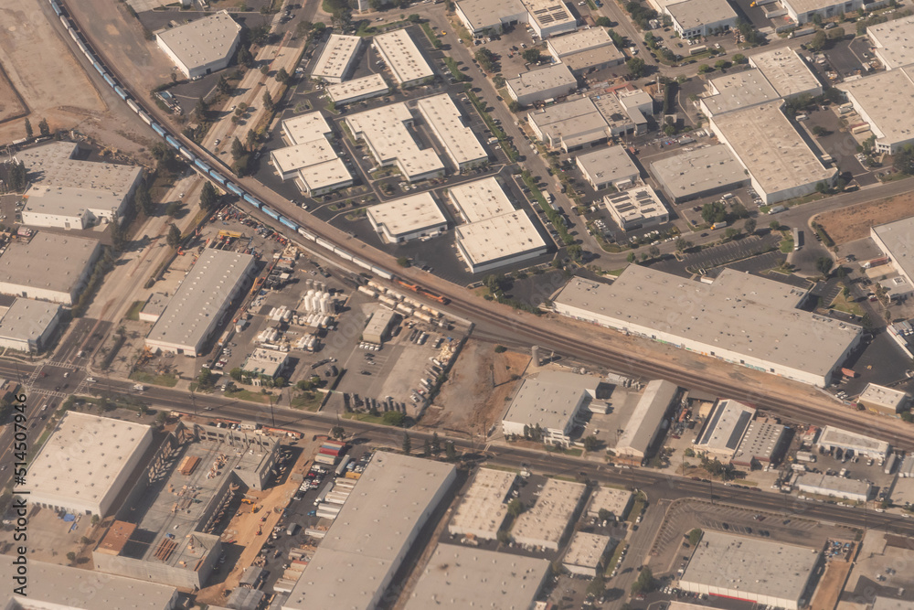 Obraz premium Aerial view of Metro Division Railyard 20 or 21 in Downtown Los Angeles, California , USA