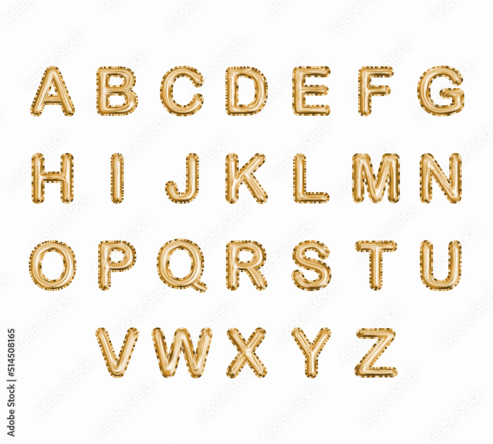 Metallic Gold Text Balloons, golden letter alphabet, vector illustration
