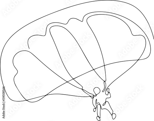 Paratrooper flies in the sky. One line vector illustration.