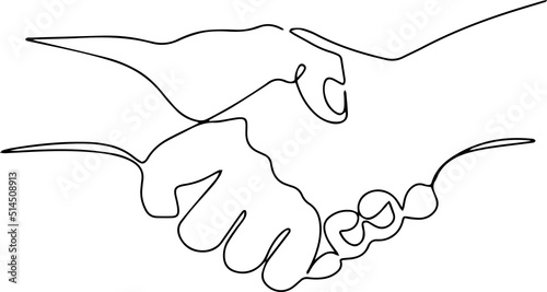 One line vector illustration. Handshake of two people. Deal. Agreement.