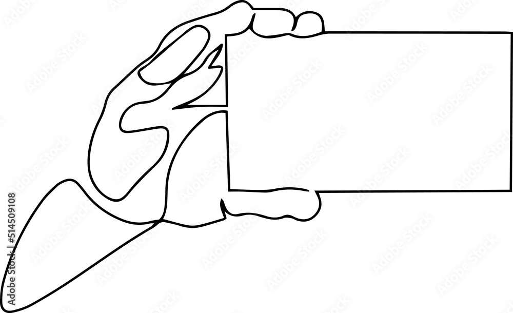 The man is holding a card. One line vector illustration. The man is holding a card. One line vector illustration.