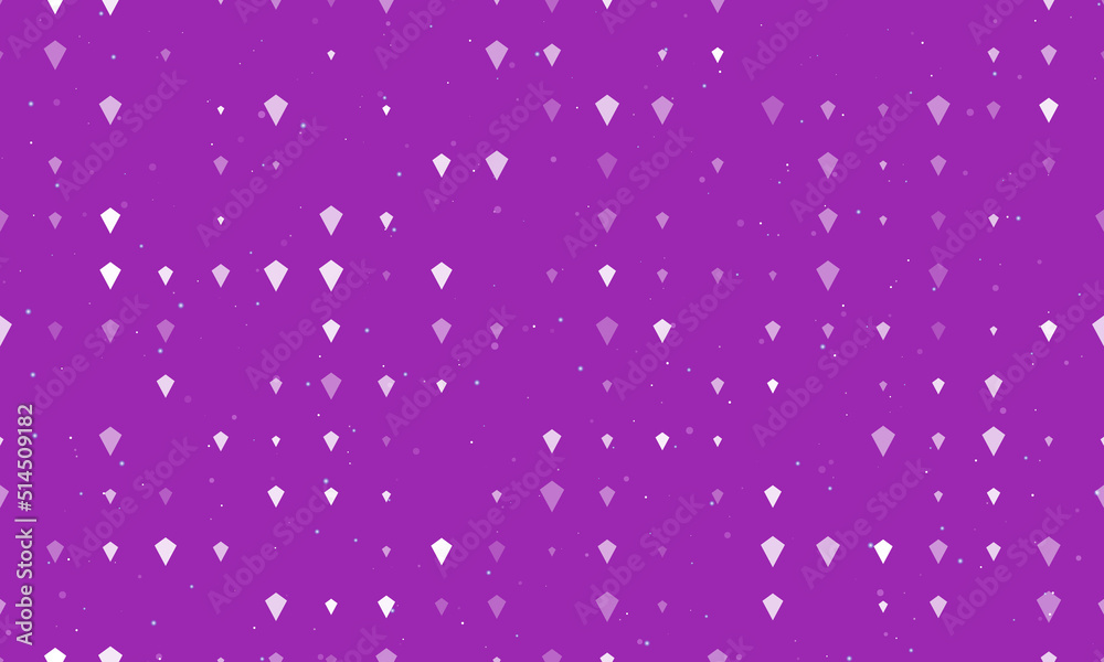 Seamless background pattern of evenly spaced white kite symbols of different sizes and opacity. Vector illustration on purple background with stars Seamless background pattern of evenly spaced white kite symbols of different sizes and opacity. Vector illustration on purple background with stars