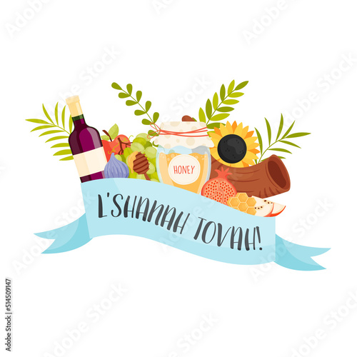 Happy Rosh Hashanah day, Shana Tova greeting card. Vector illustration
