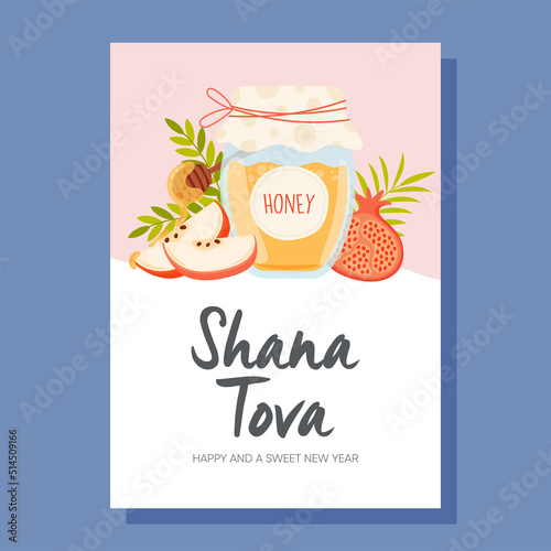 Happy Rosh Hashanah day, Shana Tova greeting card. Vector illustration