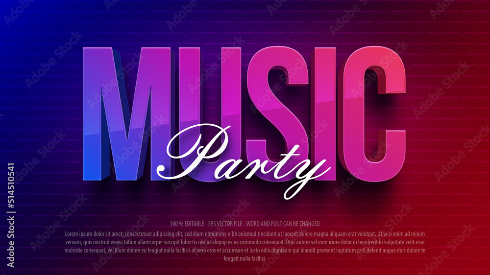 Music neon style editable text effect