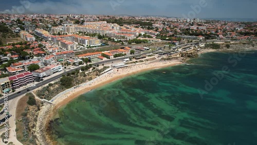 Wallpaper Mural Aerial drone view of Sao Pedro do Estoril Beach in Sao Pedro do Estoril, Greater Lisbon, Portugal in background Torontodigital.ca