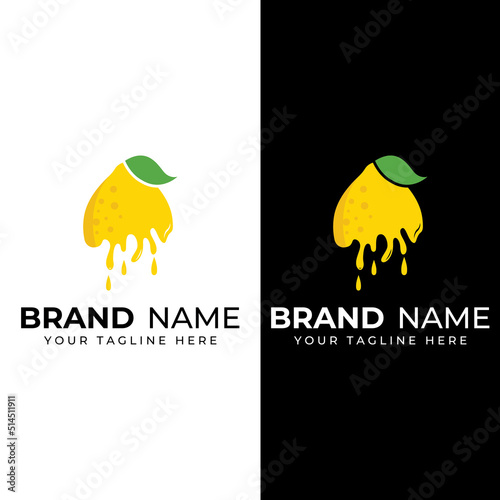Fresh lemon fruit logo with leaves and fresh drink of lemon fruit. Logo vector illustration modern template.