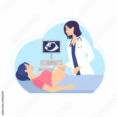 Pregnant woman getting an ultrasound. Vector illustration of a pregnant doing ultrasonography