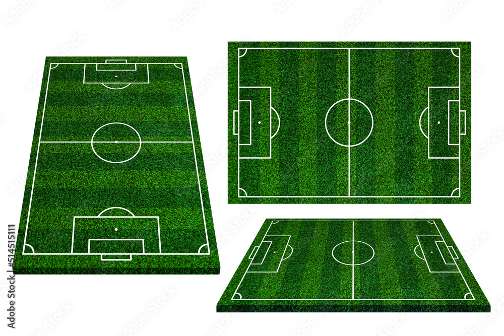 Obraz Collection of soccer field elements view,Green grass football field of artificial grass background ,Playing field of football,White lines that delimit the areas fototapeta, plakat