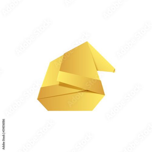 Golden Santa Claus hat origami toy made of gold foil