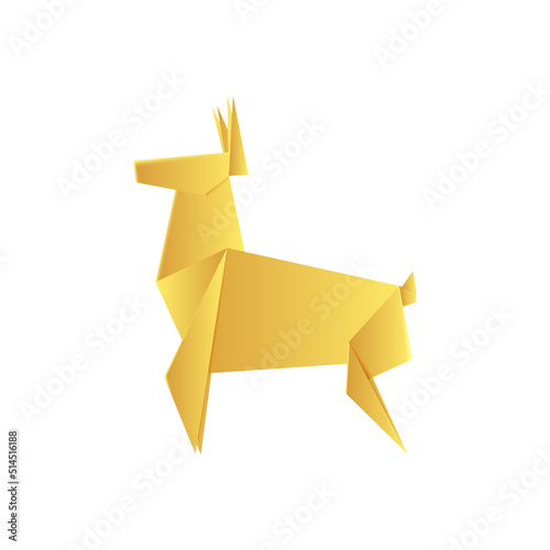 Origami Santa's Deer made of gold foil