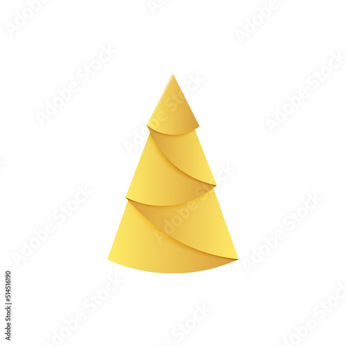 Golden Christmas tree. Origami fir made of gold foil