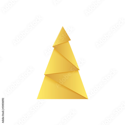 Golden origami Christmas tree made of gold foil