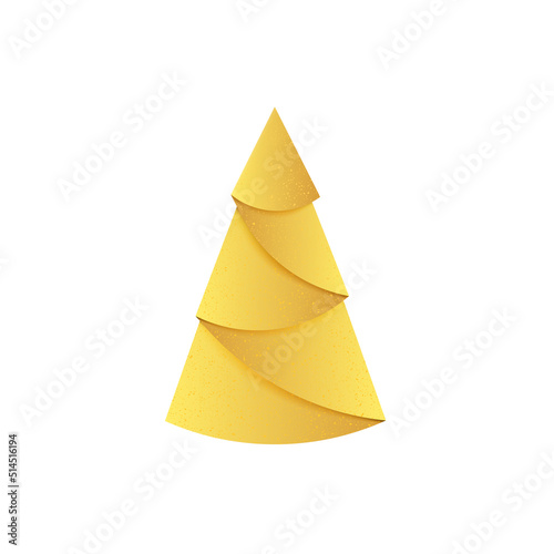Golden Christmas tree. Origami fir made of gold foil