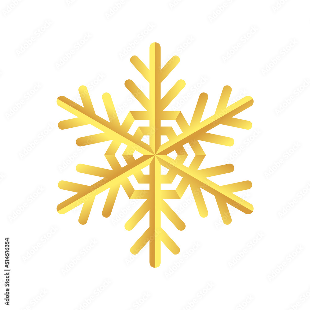Golden snowflake icon. Blueprint of a snowflake stencil of a golden foil Golden snowflake icon. Blueprint of a snowflake stencil of a golden foil