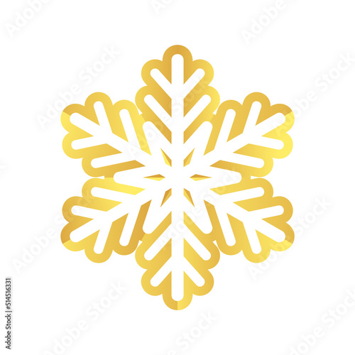 Golden snowflake. Icon of a snow flake made of a golden foil.