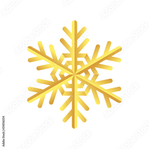 Golden snowflake icon. Blueprint of a snowflake stencil of a golden foil