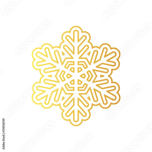 Golden snowflake icon. Foil snow flake stencil blueprint.