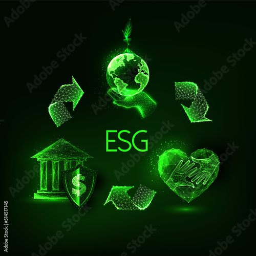 Environmental social governance ESG business investment management concept on dark green 