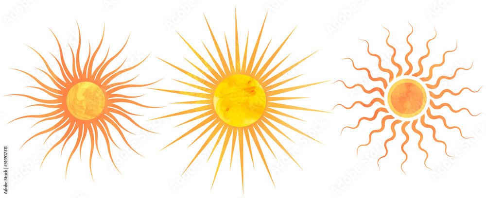 sun - individual elements isolated on white background. Modern abstract boho shapes with watercolor texture. Aesthetic geometric forms sun - individual elements isolated on white background. Modern abstract boho shapes with watercolor texture. Aesthetic geometric forms