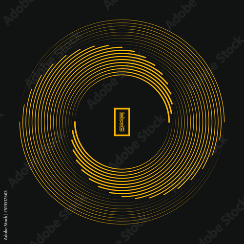 Yellow vector speed lines in circle form. Geometric art. Design element for border frame, round logo, blackout tattoo, sign, symbol, web pages, prints, template, pattern and abstract background