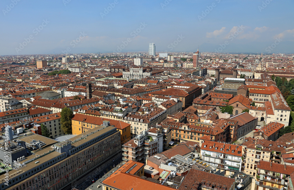 houses and palaces from the building called MOLE ANTONELLIANA in the turin city in Italy