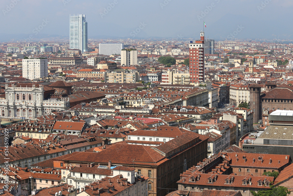 view of the Turin city in north Italy from the landmark called MOLE ANTONELLIANA