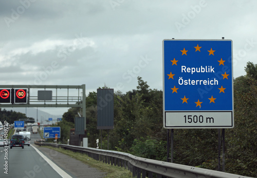 road indication of the Austrian border at 1500 m with the inscription Austrian Republic photo
