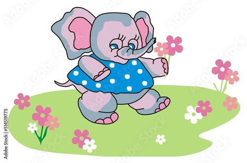 A collection of vector drawings with elephants for children's clothing, fabric, textiles or wallpaper in the nursery.