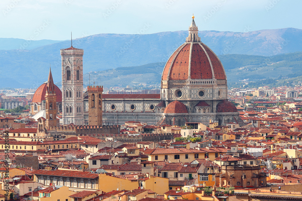 Amazing view of Florence city in tuscany Region in Italy in Europe and the Cathedral with big Dome