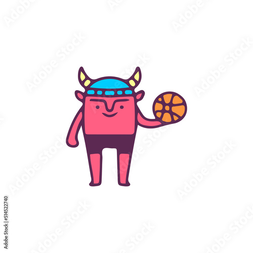 Hype red devil with basketball, illustration for t-shirt, sticker, or apparel merchandise. With doodle, retro, and cartoon style.