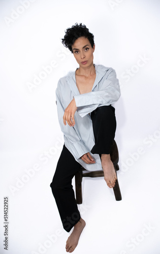 Black haired woman in casual moment