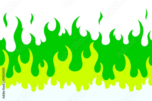 Vector illustration of green flame. Seamless pattern.