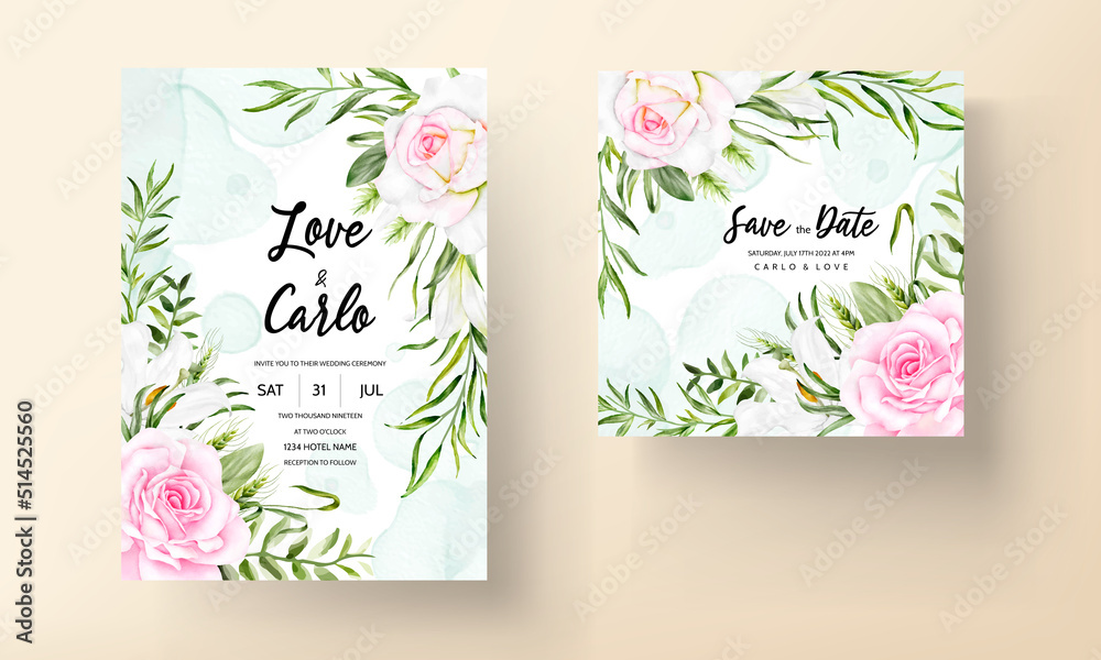 Obraz premium Watercolor flower wedding invitation card