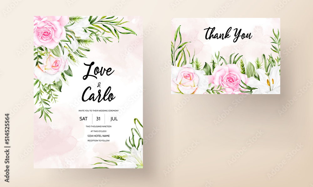 Obraz premium Watercolor flower wedding invitation card
