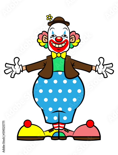 Cartoon Illustration of A Man wearing Clown costume and perform in front the kids, best for sticker, decoration, and logo with circus themes